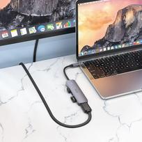 hdmi laidas - Hoco HB28 Type-C Multi-Function Converter HDMI USB3.0 USB2.0 SD TF PD pilkas - 3 nuotrauka