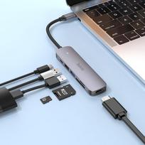 hdmi laidas - Hoco HB28 Type-C Multi-Function Converter HDMI USB3.0 USB2.0 SD TF PD pilkas - 4 nuotrauka