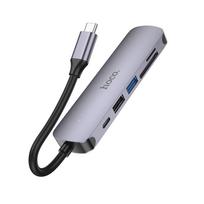 hdmi laidas - Hoco HB28 Type-C Multi-Function Converter HDMI USB3.0 USB2.0 SD TF PD pilkas - 6 nuotrauka
