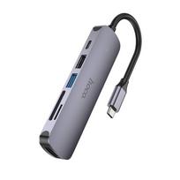 hdmi laidas - Hoco HB28 Type-C Multi-Function Converter HDMI USB3.0 USB2.0 SD TF PD pilkas - 7 nuotrauka