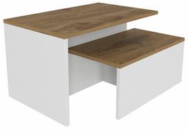Kavos staliukų komplektas Kalune Design Twins, ąžuolo sp./balta sp., 35 - 45 cm x 72 cm x 27 - 42 cm, 2 vnt.