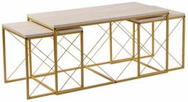 Kavos staliukų komplektas Kalune Design Defne, aukso sp./travertine sp., 45 - 50 cm x 100 cm x 52 cm, 3 vnt.