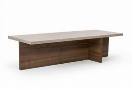 Kavos staliukas Nordure Harbor, riešuto sp./travertine sp., 45 cm x 120 cm x 30 cm