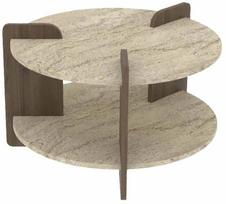Kavos staliukas Kalune Design Oalla, riešuto sp./travertine sp., 70 cm x 70 cm x 45 cm