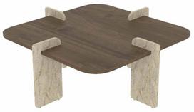Kavos staliukas Kalune Design Poalla, riešuto sp./travertine sp., 90 cm x 90 cm x 35 cm