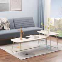 medzio kavos staliukas - Kavos staliukų komplektas Home4you Duo, smėlio sp., 75 - 120 cm x 48 cm x 40 - 48 cm, 2 vnt. - 6 nuotrauka