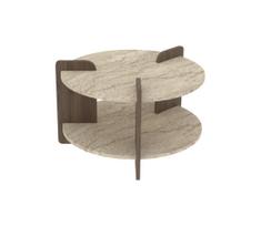 travertinas - Kavos staliukas Kalune Design Oalla, riešuto sp./travertine sp., 70 cm x 70 cm x 45 cm - 2 nuotrauka