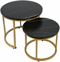 Kavos staliukų komplektas Leandro, aukso sp./juoda sp., 43 - 53 cm x 53 cm x 35 - 45 cm, 2 vnt.