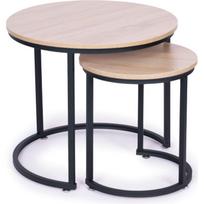 staliukas juodas apvalus - Kavos staliukų komplektas ModernHome Loft, ruda sp./juoda sp., 60 cm x 60 cm x 52 cm - 1 nuotrauka