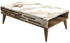 Kavos staliukas Kalune Design Valensiya, balta sp./riešuto sp./smėlio sp., 105 cm x 60 cm x 34.6 cm