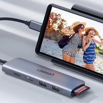 hdmi - Ugreen CM195 6in1 USB-C adapteris HDMI, 2x USB-A 3.0, USB-C PD, SD/TF - Pilkas (Gray) - 4 nuotrauka