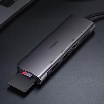hdmi - Ugreen CM195 6in1 USB-C adapteris HDMI, 2x USB-A 3.0, USB-C PD, SD/TF - Pilkas (Gray) - 6 nuotrauka