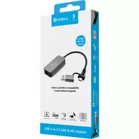 usb a ethernet rj45 - Sandberg 136-68 USB-C/A 2.5 GbE RJ45 Adapteris Juodas (Black) - 2 nuotrauka