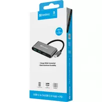 usb 3 a to usb a - Sandberg USB-C iki 3xUSB 3.0 Hub + PD - 2 nuotrauka