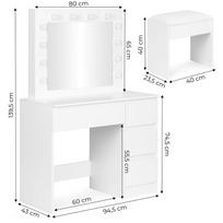 staliukas su veidrodziu - Kosmetinis staliukas ModernHome MRDT09-MW, balta sp., 139.5 cm x 94.5 cm x 43 cm - 2 nuotrauka