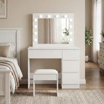 staliukas su veidrodziu - Kosmetinis staliukas ModernHome MRDT09-MW, balta sp., 139.5 cm x 94.5 cm x 43 cm - 8 nuotrauka