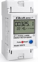 elektros skaitiklis - Qoltec 50979 Vienfazis elektroninis energijos suvartojimo skaitiklis DIN bėgiui, 230V, 60A, LCD, LED, 2P, RESET - 1 nuotrauka
