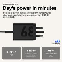 juodas - Motorola TurboPower 68W USB-C Įkroviklis Juodas (Black) - 2 nuotrauka