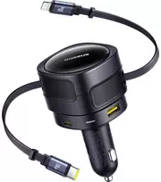 usb c lightning baseus - Baseus Enjoyment Max automobilinis įkroviklis su USB-C+Lightning kabeliais ir USB-A+USB-C prievadais, 90W, juodas - 1 nuotrauka