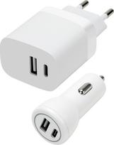 Speedlink Wall & Car Charger Set USB-A & USB-C 15W Baltas (White)