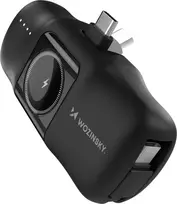 baterijos laidai - Wozinsky WF16-YCS 5000mAh 15W USB-C Mini Power Bank su integruotu USB-C laidu ir Apple Watch įkrovikliu – juodas - 1 nuotrauka