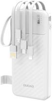 iniu isorine baterija - Dudao K11 10000mAh Powerbank su integruotais kabeliais, baltas - 1 nuotrauka