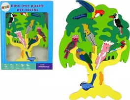 Lean Toys Wooden Tree Birds Parrots DIY Wooden Puzzle Blocks