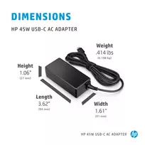 ac ac maitinimo saltiniai - Maitinimo šaltinis HP 45 W, USB-C, 3 A, (N8N14AA) - 3 nuotrauka