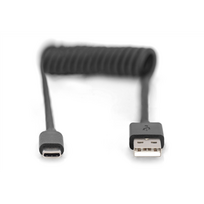 akai - Digitus USB 2.0 Type A į USB-C spiralinis kabelis AK-300430-006-S Juodas (Black) 1m - 4 nuotrauka