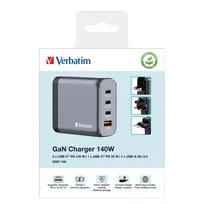 gan ikroviklis - Verbatim GNC-140 GAN CHARGER 4 PORT 140W/USB A/C (EU/UK/US) - 4 nuotrauka