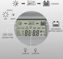 geles - Qoltec 53663 Saulės MPPT įkrovimo reguliatorius su temperatūros jutikliu 40A ,  12V / 24V ,  LCD ,  2 x USB ,  Bluetooth ,  APP ,  GEL ,  LiFePO4 - 4 nuotrauka