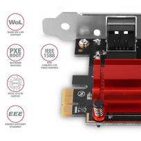 pcie laidas - Axagon PCEE-GIX PCIe tinklo plokštė 1x Gigabit Ethernet (RJ-45), Intel i210AT, PXE Juoda/Raudona (Black/Red) - 4 nuotrauka