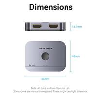 aliuminio kabeliai - Vention 2-Port Bi-Directional 8K HDMI Switcher AKPH0 Pilka (Gray) - 2 nuotrauka