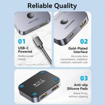aliuminio kabeliai - Vention 2-Port Bi-Directional 8K HDMI Switcher AKPH0 Pilka (Gray) - 4 nuotrauka