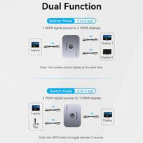 aliuminio kabeliai - Vention 2-Port Bi-Directional 8K HDMI Switcher AKPH0 Pilka (Gray) - 12 nuotrauka
