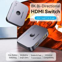 aliuminio kabeliai - Vention 2-Port Bi-Directional 8K HDMI Switcher AKPH0 Pilka (Gray) - 16 nuotrauka