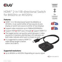 2.1 hdmi switch - Club 3D CSV-1384 HDMI 2-in-1 dvikryptis jungiklis 8K60Hz/4K120Hz Juodas (Black) - 4 nuotrauka