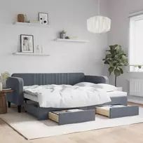 vidaXL Lova su ištraukiama dalimi/stalčiais, pilka (Grey), 90x200 cm, aksomas