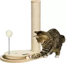 PawHut draskyklė katėms, 40 cm, su mediniu kamuoliuku ir besisukančiu disku, natūrali