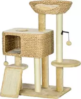 PawHut kačių draskyklė, 98 cm, su 2 gultais, žaisliniu kamuoliuku, katėms iki 6kg, kačių baldai, sizalis, smėlio spalvos