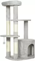 PawHut 114 cm draskyklė katėms su nameliu, sizalio stulpais, platforma, kelių lygių, skirta vidutinio dydžio katėms iki 6kg, šviesiai pilka