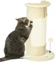 kates draskykle - PawHut kampinis draskyklės stulpas 58 cm, draskyklė katėms su draskymo kamuoliuku, iš sizalio, kreminės baltos spalvos - 1 nuotrauka