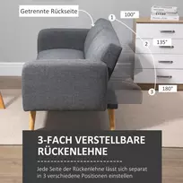 batu suoliukas pigu lt - HOMCOM dvivietė sofa-lova, pilka (Gray), 173 x 75 x 73 cm - 6 nuotrauka