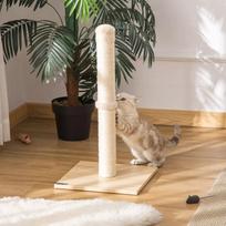 medzio plokstes - PawHut draskyklė-stulpas, sizalio draskymo stulpas katėms, stabilus, su kamuoliuku, 60 cm, medžio drožlių plokštė, smėlio spalvos ir ąžuolo - 2 nuotrauka