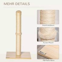 medzio plokstes - PawHut draskyklė-stulpas, sizalio draskymo stulpas katėms, stabilus, su kamuoliuku, 60 cm, medžio drožlių plokštė, smėlio spalvos ir ąžuolo - 6 nuotrauka