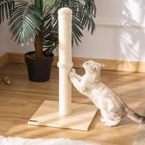 medzio plokstes - PawHut draskyklė-stulpas, sizalio draskymo stulpas katėms, stabilus, su kamuoliuku, 60 cm, medžio drožlių plokštė, smėlio spalvos ir ąžuolo - 9 nuotrauka
