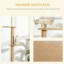 kaciukai medis - PawHut reguliuojamo aukščio draskyklė katėms, laipynė, žaidimų medis, chaki spalvos, 43x27x228-260cm - 5 nuotrauka
