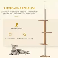 kaciukai medis - PawHut reguliuojamo aukščio draskyklė katėms, laipynė, žaidimų medis, chaki spalvos, 43x27x228-260cm - 7 nuotrauka