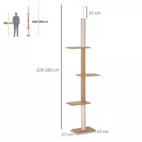 kaciukai medis - PawHut reguliuojamo aukščio draskyklė katėms, laipynė, žaidimų medis, chaki spalvos, 43x27x228-260cm - 8 nuotrauka