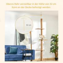 kaciukai medis - PawHut reguliuojamo aukščio draskyklė katėms, laipynė, žaidimų medis, šviesiai ruda, 43x27x228-260 cm - 6 nuotrauka